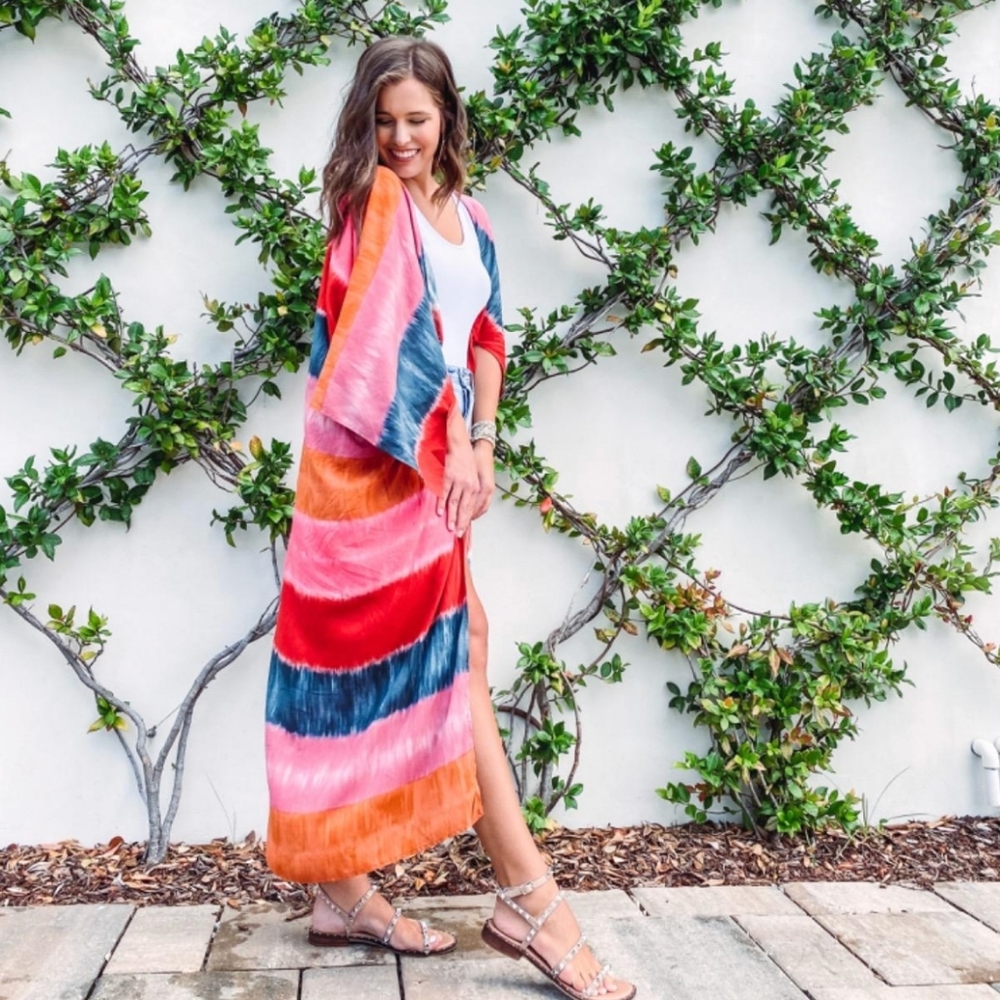 New Tie Dye Kimono Swim Cover Up Cardigan Duster - Picture 5 of 6